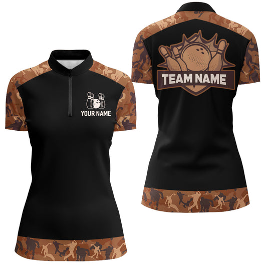 Orange Camo Bowling Shirts For Men And Women Custom Bowling Team Jersey Unisex Quarter-Zip BDT598