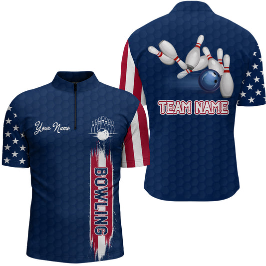 American Bowling Shirt Men Custom Bowling Quarter-Zip Shirt Team League Bowling Jersey BDT273