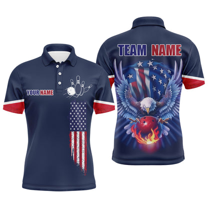 American Bowling Polo Shirt For Men & Women Custom Eagle Bowling Team Jersey Navy Unisex BDT539