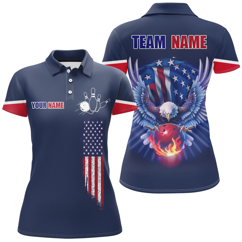 American Bowling Polo Shirt For Men & Women Custom Eagle Bowling Team Jersey Navy Unisex BDT539
