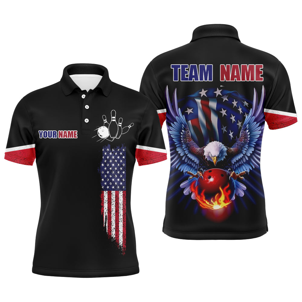 American Bowling Polo Shirt For Men & Women Custom Eagle Bowling Team Jersey Black Unisex BDT539