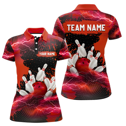 Custom Red Bowling Polo Shirts for Men & Women Lightning Thunder Bowling Team Jerseys BDT455