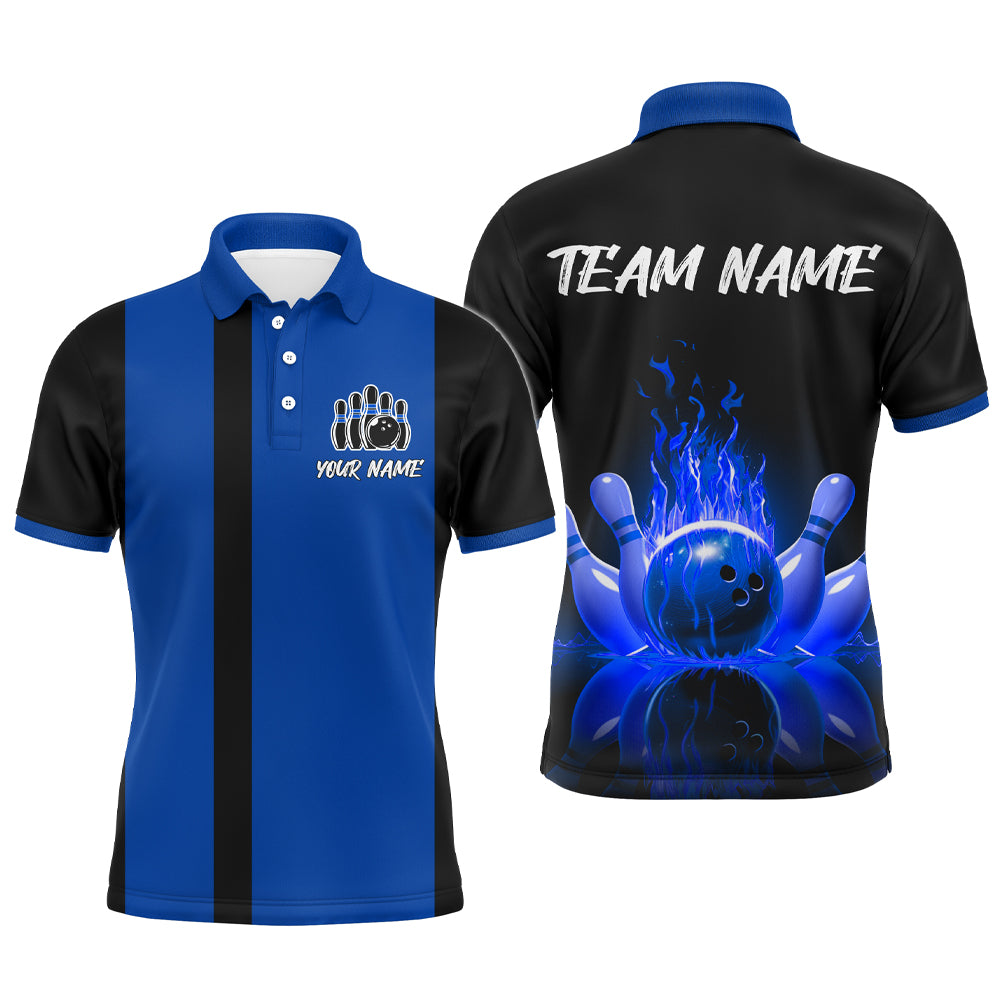 Blue Flame Bowling Shirt for Men & Women Custom Bowling Jersey Team League Bowling Polo BDT547