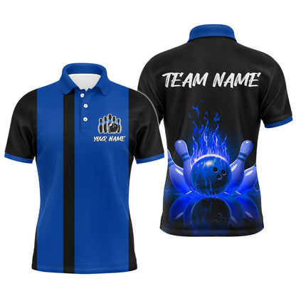 Blue Flame Bowling Shirt for Men & Women Custom Bowling Jersey Team League Bowling Polo BDT547