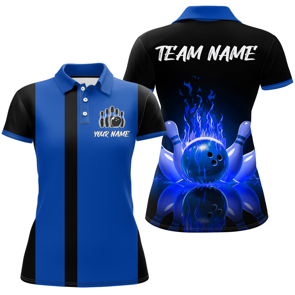 Blue Flame Bowling Shirt for Men & Women Custom Bowling Jersey Team League Bowling Polo BDT547
