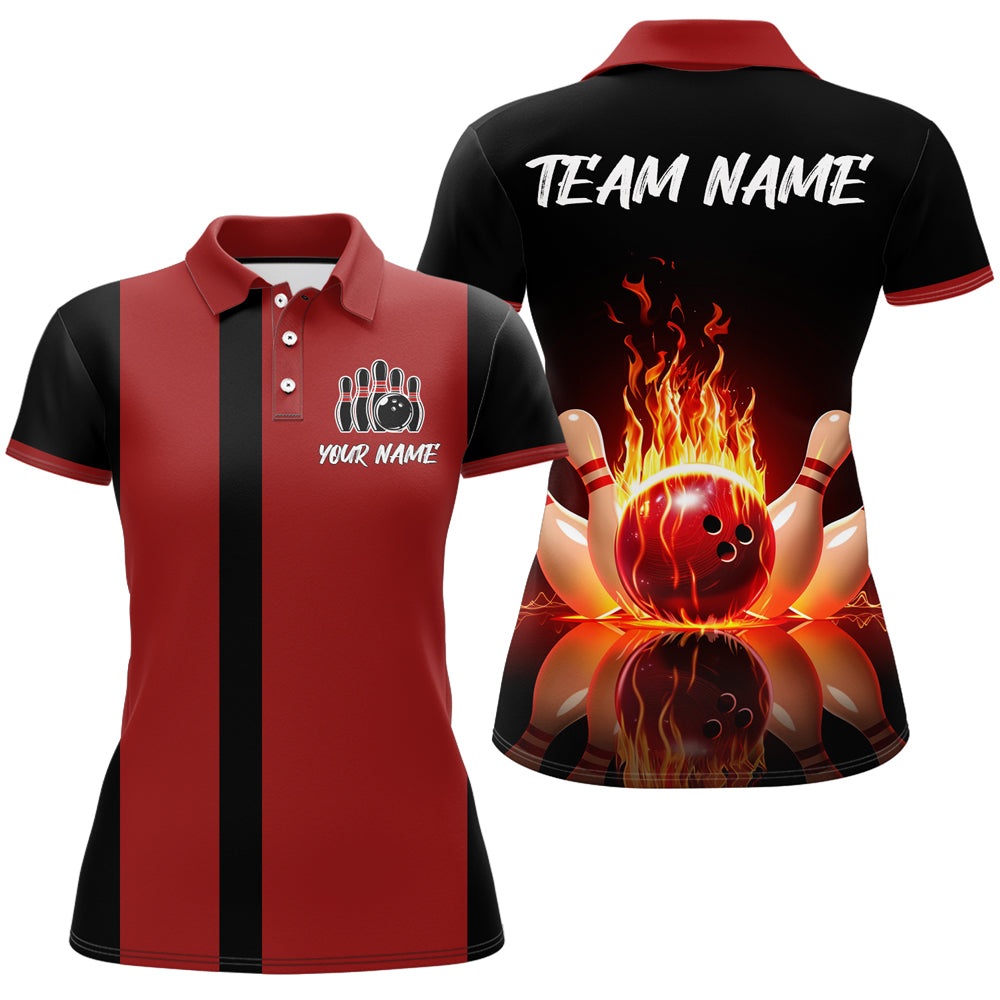 Red Flame Bowling Shirt for Men & Women Custom Bowling Jersey Team League Bowling Polo BDT547