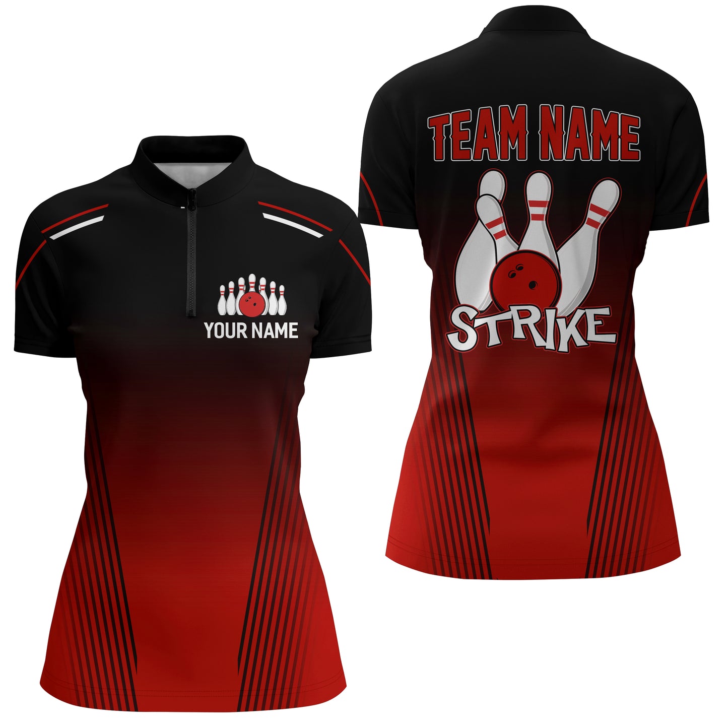 Strike Bowling Shirts Women Custom Bowling Quarter-Zip Shirts Team Bowling Jerseys BDT346