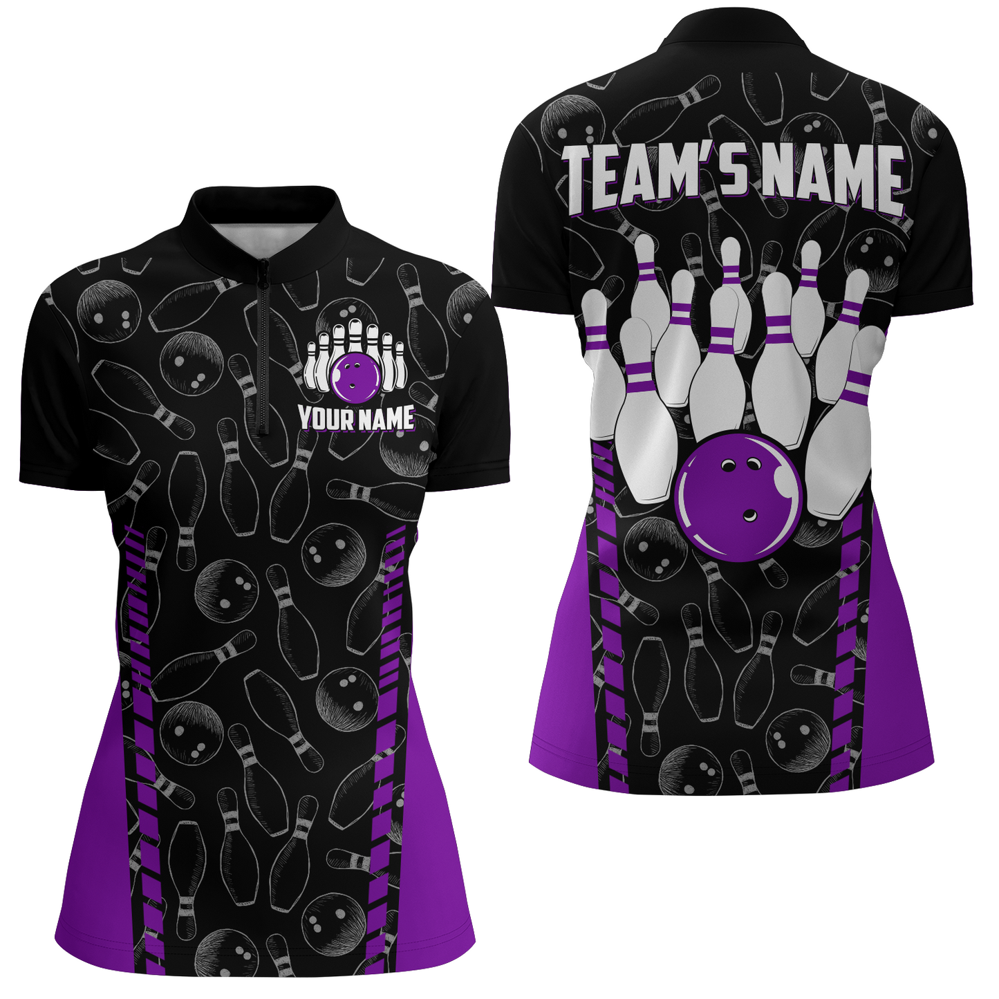 Custom Bowling Jersey For Women Seamless Pattern Bowling Shirt Team Bowling Quarter-Zip Shirt BDT302