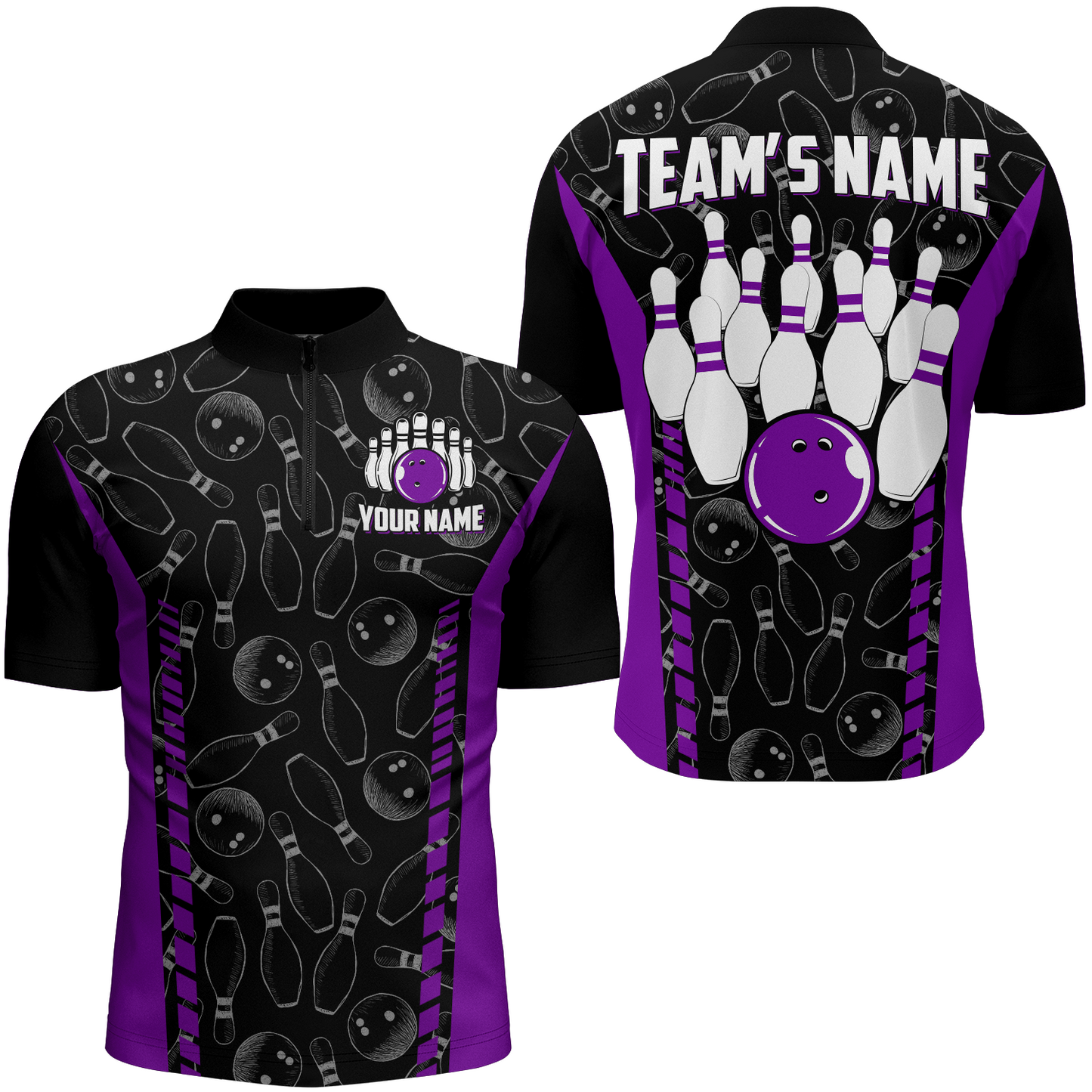 Custom Bowling Jersey For Men Seamless Pattern Bowling Shirt Team Bowling Quarter-Zip Shirt BDT302
