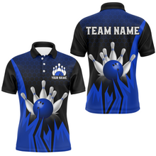 Load image into Gallery viewer, Custom Blue Flame Bowling Polo Shirts For Men &amp; Women Bowling Team Jersey BDT456