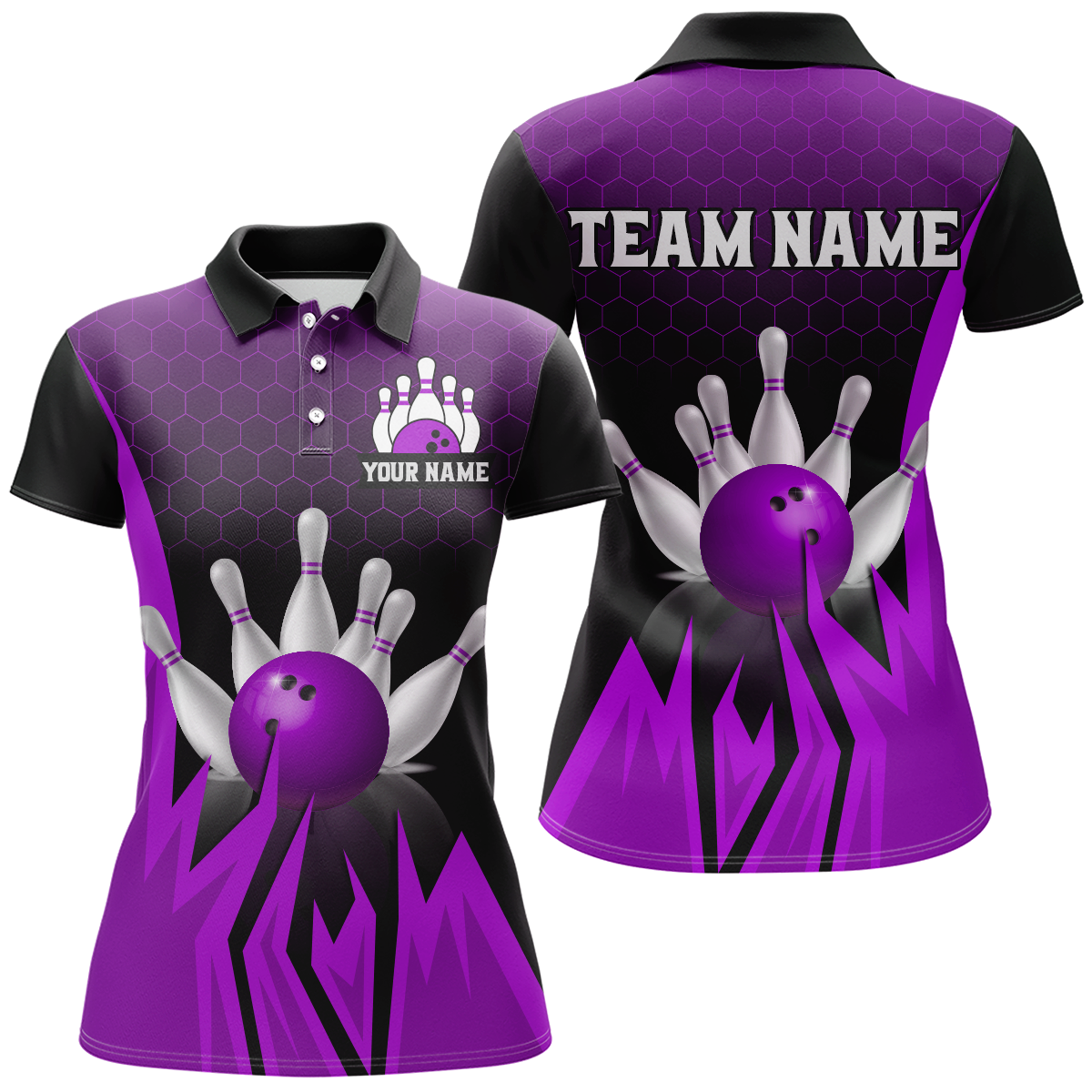 Custom Purple Flame Bowling Polo Shirts For Men & Women Bowling Team Jersey BDT456