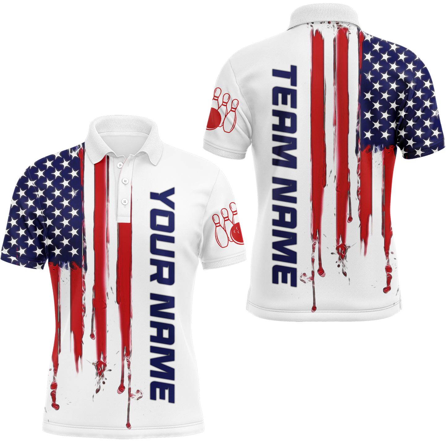 Custom American Bowling Shirt For Men Women White Blue Red Bowling Jersey Team BDT517