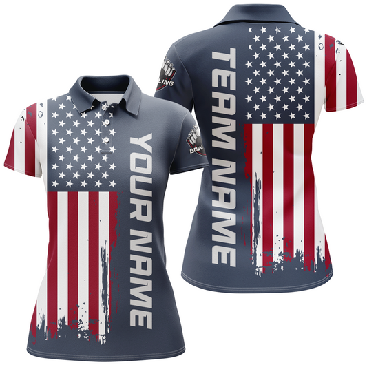 American Flag Bowling Shirt Men & Women Custom Bowling Polo Shirt Bowling Team Jersey BDT420