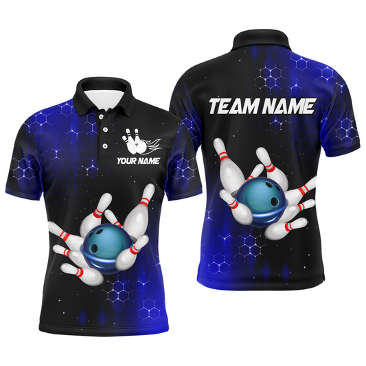 Personalized Blue Bowling Shirts Men Women Bowling Team Jersey Custom Bowling Polo Shirt BDT488