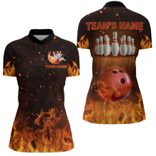 Load image into Gallery viewer, Personalized Women's Bowling Team Shirt Flame Bowling Jersey Custom Funny Bowling 1/4 Zip Shirt BDT330