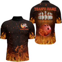 Load image into Gallery viewer, Personalized Men's Bowling Team Shirt Flame Bowling Jersey Custom Funny Bowling 1/4 Zip Shirt BDT330