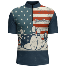 Load image into Gallery viewer, Navy Bowling Shirt Men American Bowling Jersey Team League Custom Bowling Quarter-Zip Shirt BDT279