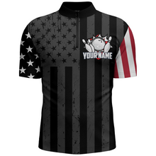 Load image into Gallery viewer, Custom American Bowling Shirt For Men Black Bowling Jersey Team League Bowling 1/4 Zip Shirt BDT334
