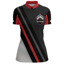 Load image into Gallery viewer, Black&amp;Red Bowling Quarter-Zip Shirt For Women Vintage Bowling Team Jersey Custom Bowling Shirt BDT183