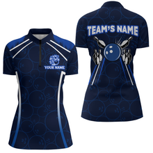 Load image into Gallery viewer, Custom Bowling Quarter-Zip Shirt For Women Navy Bowling Team Jersey Couple Bowling Shirt BDT342