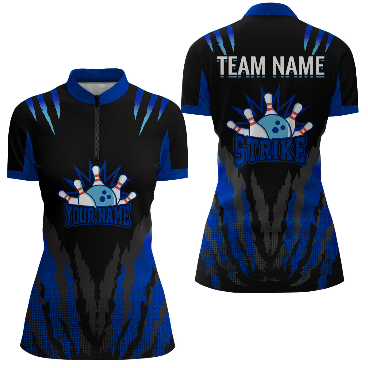 Strike Bowling Jersey For Women Personalized Bowling Shirt Team Bowling Quarter-Zip Shirt BDT286