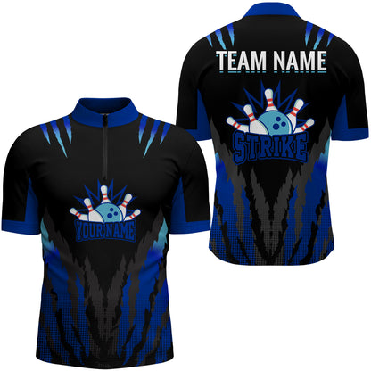 Strike Bowling Jersey For Men Personalized Bowling Shirt Team Bowling Quarter-Zip Shirt BDT286