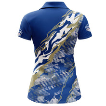 Load image into Gallery viewer, Custom Bowling Shirt for Women Blue Camo Bowling Jersey Flame Bowling Polo Shirt BDT261