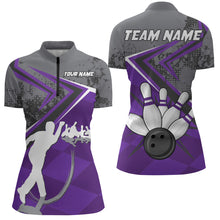 Load image into Gallery viewer, Custom Bowling Jersey For Women Bowling Quarter-Zip Shirt Team Bowling Short Sleeve BDT270