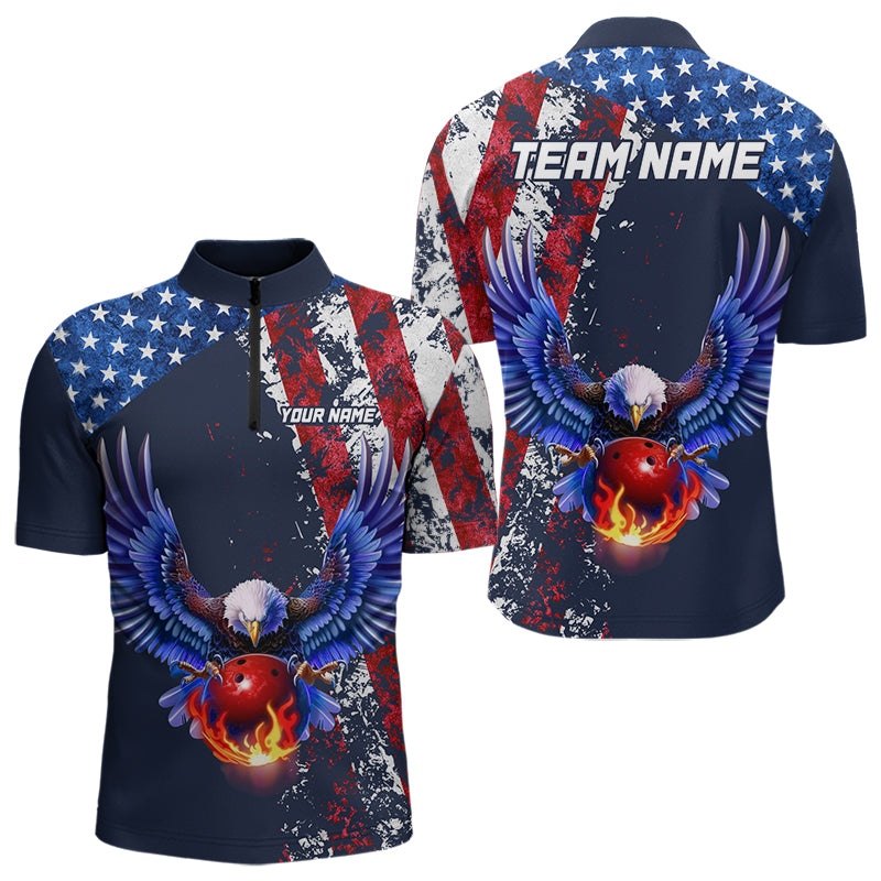 Custom US Flag Eagle Bowling Shirts American Bowling Jersey Men Women Patriotic MBL74