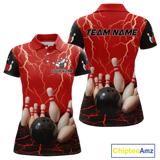 Red Thunder Lightning & Lava Bowling Shirt for Men Women Team Bowling Jersey MBL92