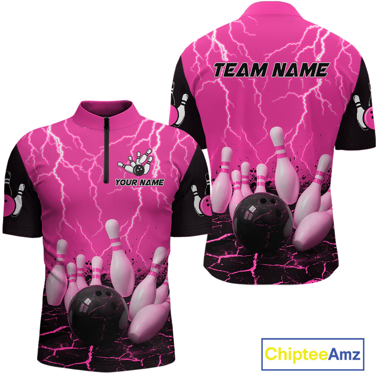 Pink Thunder Lightning & Lava Bowling Shirt for Men Women Team Bowling Jersey MBL92