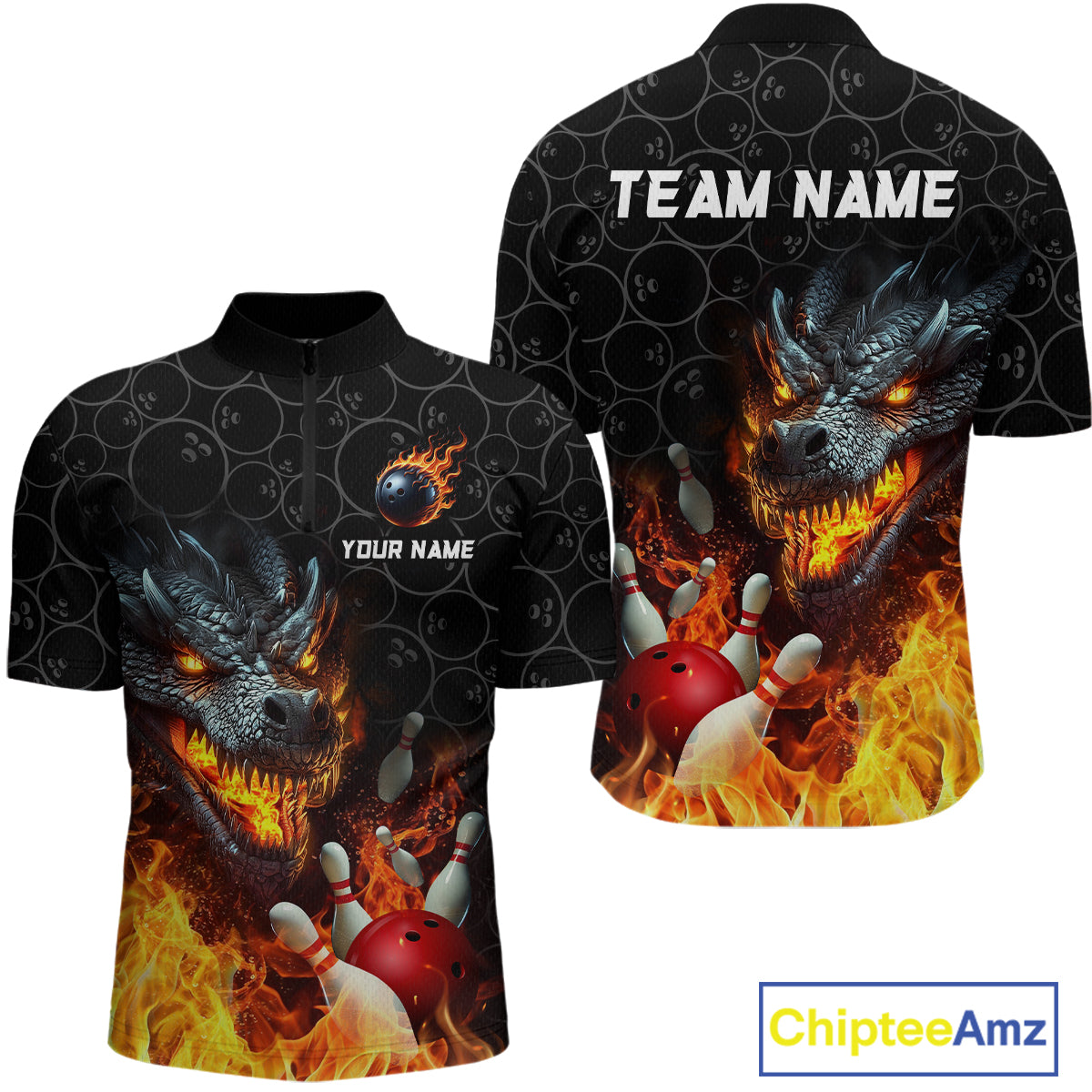 Custom Dragon Flaming Bowling Shirt for Men and Women Team Name Bowling Jersey MBL96