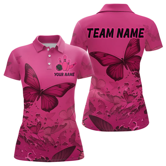 Pink Butterflies Bowling Shirts for Women Men Team Custom Bowling Polo and 1/4 Zip MBL121