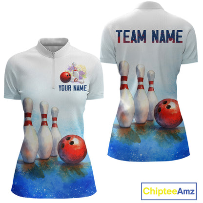 Watercolor Blue Bowling Shirts for Men Women Team Bowling Jersey for Bowlers MBL142