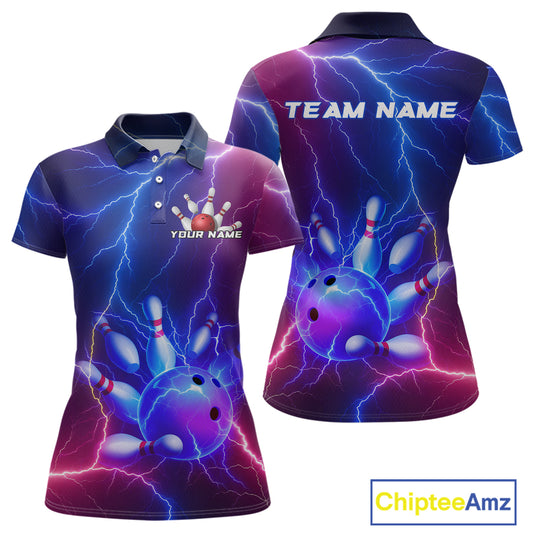 Purple Lightning Bowling Shirts for Men Women Custom Team Bowling Jerseys MBL155