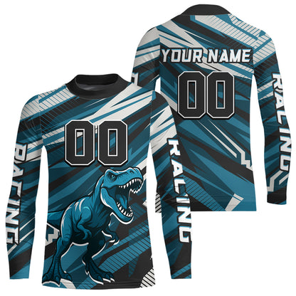 Dinosaur Motocross Jersey Custom Blue Dirt Bike Shirts for Men Kid Women Upf30+ XM351