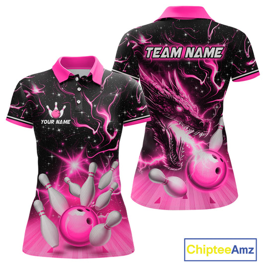 Pink Dragon Flaming Bowling Shirt for Men and Women Custom Bowling Jersey for Team MBL87