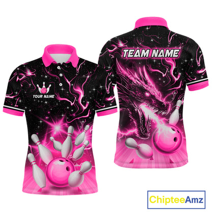 Pink Dragon Flaming Bowling Shirt for Men and Women Custom Bowling Jersey for Team MBL87