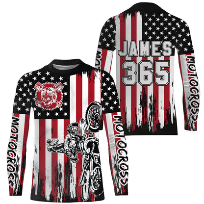 American Flag Motocross Racing Jersey Kid Women Men UPF30+ Dirt Bike Off-Road Shirt Patriotic XM96
