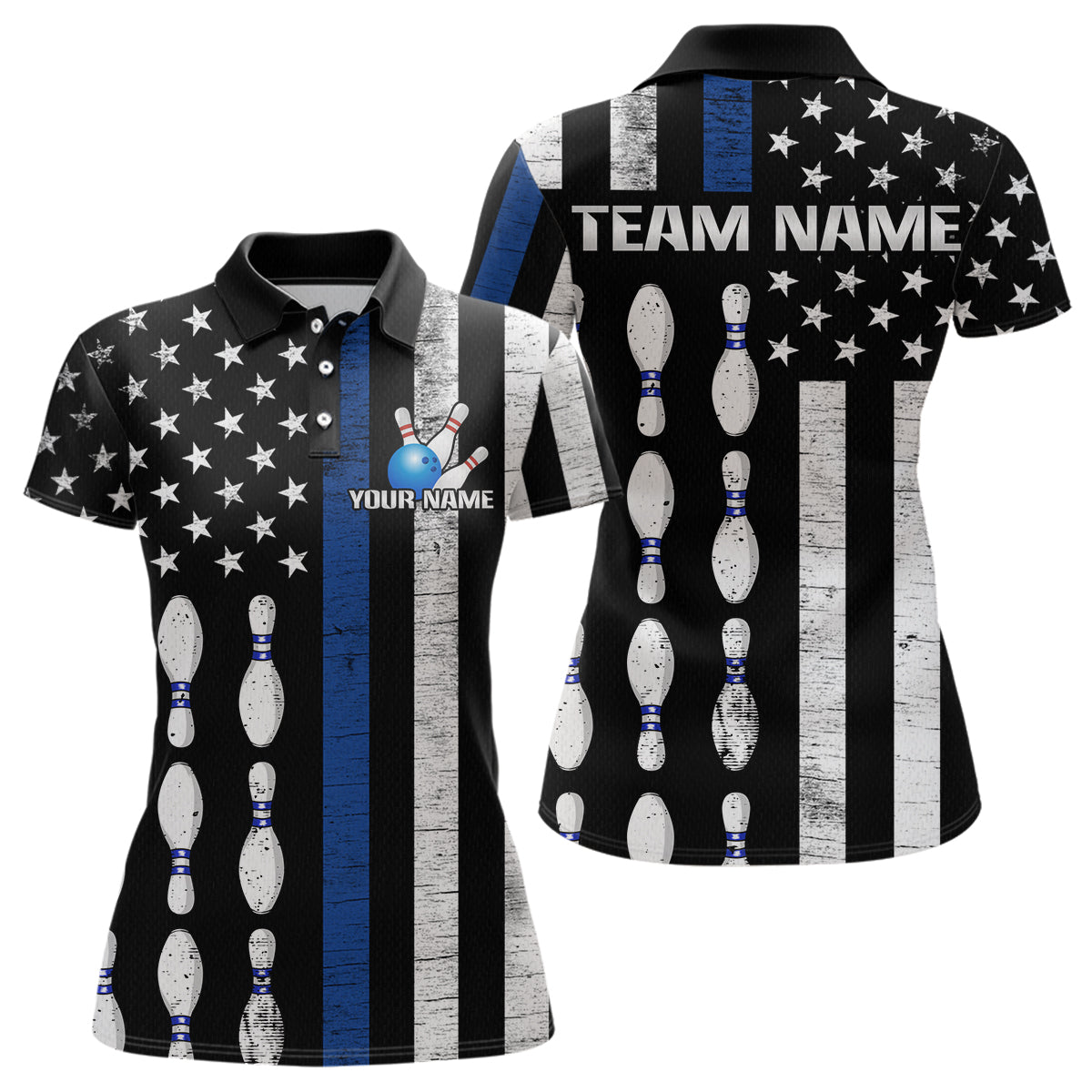 Custom Blue Bowling Shirts for Men Women Team Patriotic Bowling Polo & 1/4 Zip Shirt MBL39