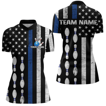 Custom Blue Bowling Shirts for Men Women Team Patriotic Bowling Polo & 1/4 Zip Shirt MBL39