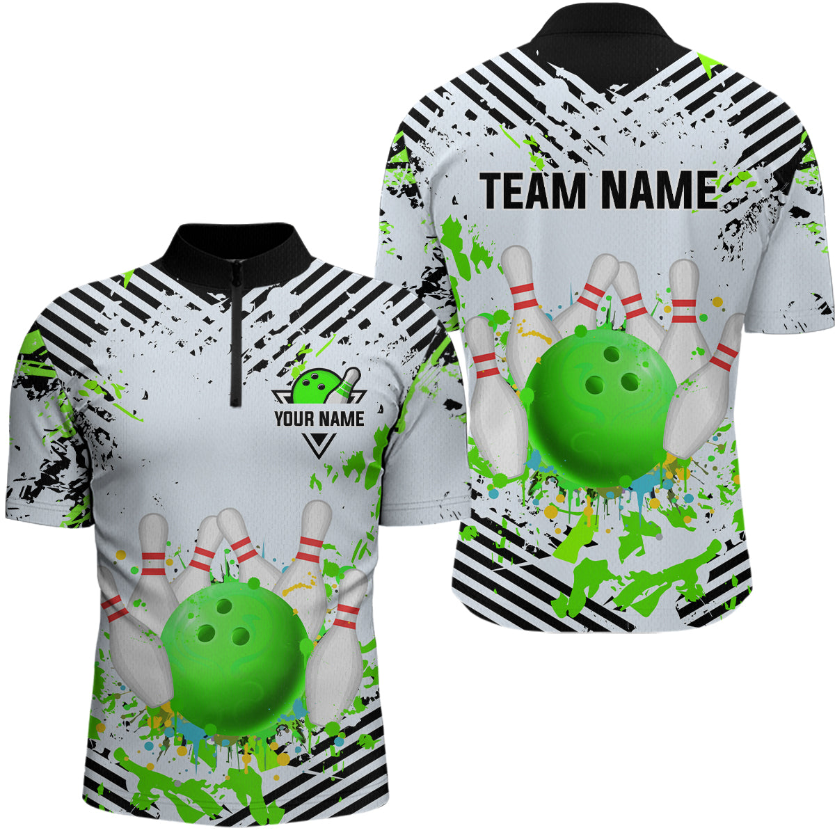 Green Bowling Shirts Custom Watercolor Bowling Jersey for Men Women with Team Name MBL53
