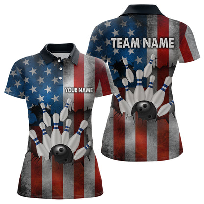 Custom American Flag Bowling Shirts for Men and Women Patriotic Bowling Polo& 1/4 Zip MBL54