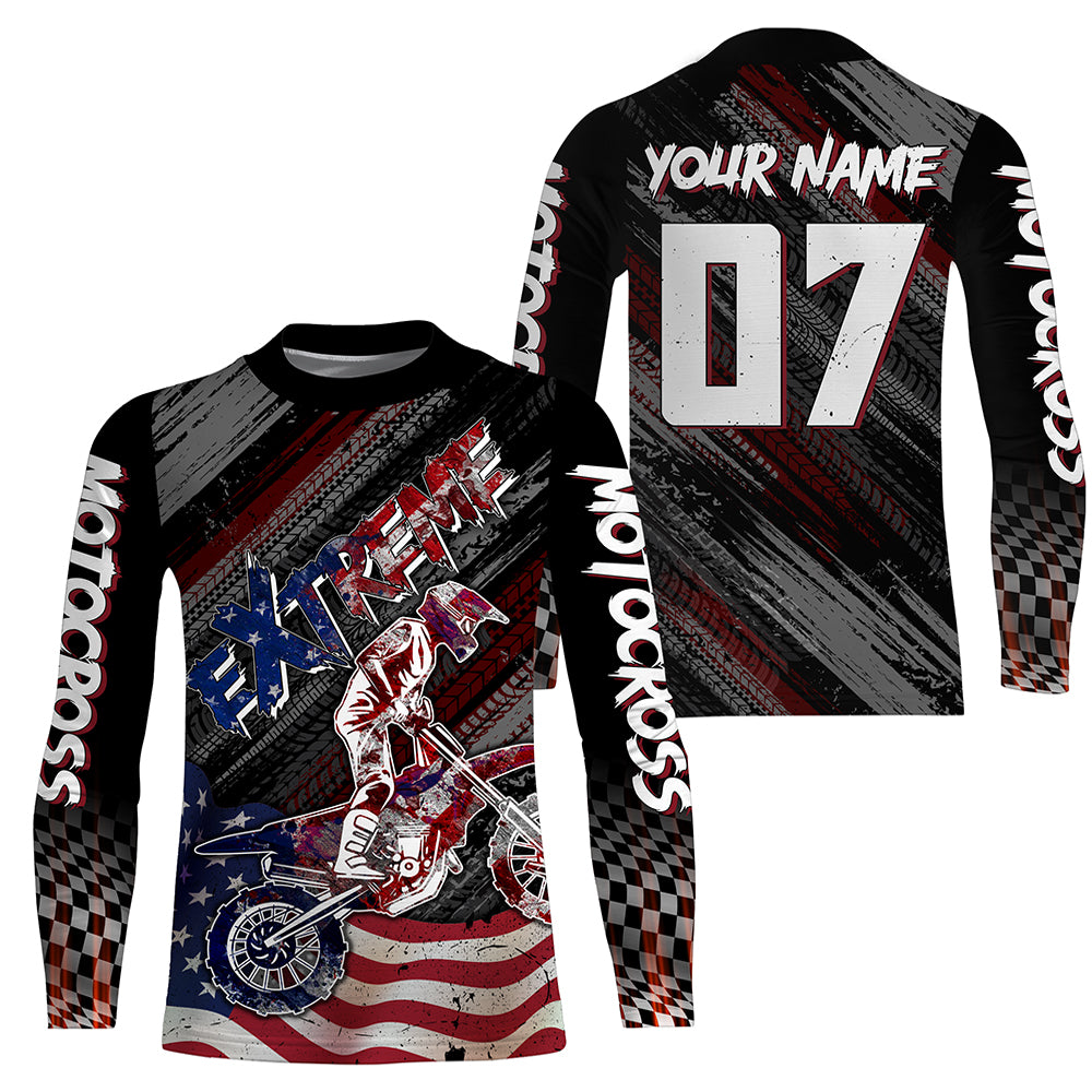 American Flag Motocross Jersey UPF30+ Youth Dirt Bike Shirt Patriotic Extreme MX Racing Shirt XM123