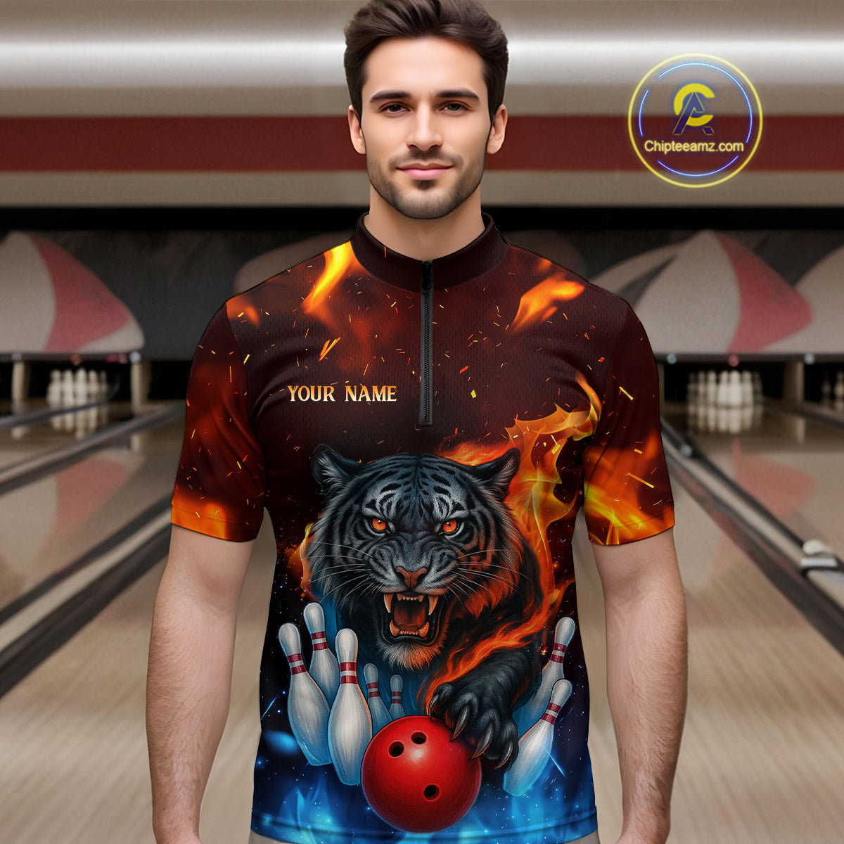 Custom Tiger Bowling Shirts for Men Women Team Bowling Jerseys for Bowlers MBL158