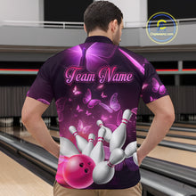 Load image into Gallery viewer, Purple Butterflies Bowling Shirts Men Women Team Bowling Jerseys Polo and Zip Shirt MBL166