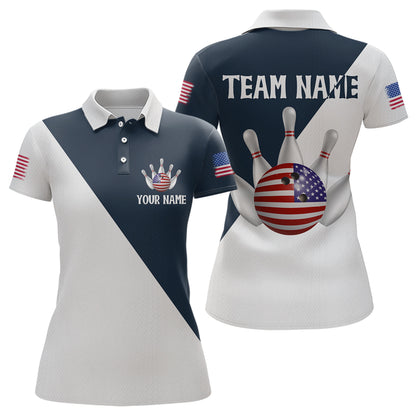 American Flag Bowling Shirts Blue&White Bowling Jersey for Men Women Bowling Jersey MBL34