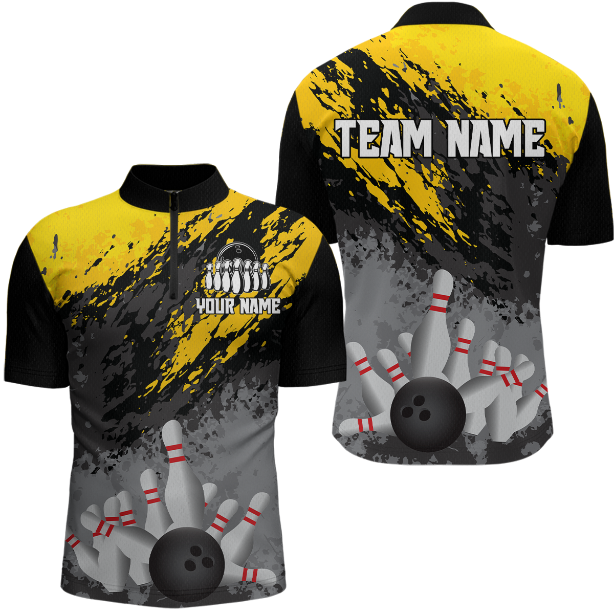 Custom Yellow Bowling Shirt forMen Women Team Bowling Jersey Bowling Polo & 1/4 Zip Shirt MBL40