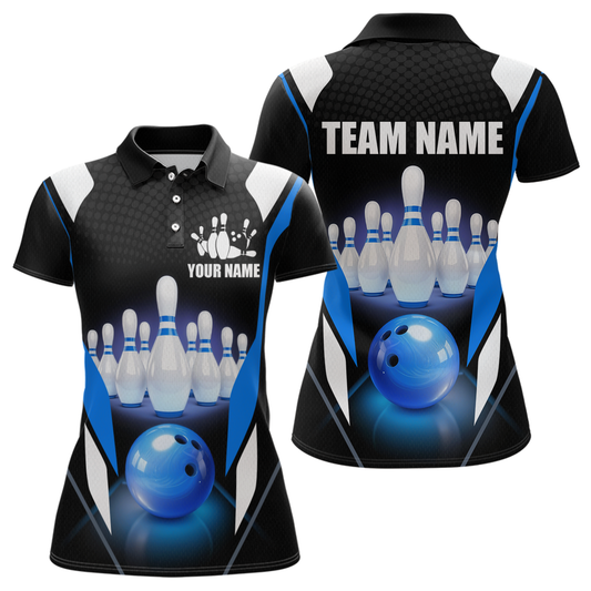 Blue Bowling Shirt for Men and Women Bowling Jersey with Team Bowling Polo & 1/4 Zip MBL42