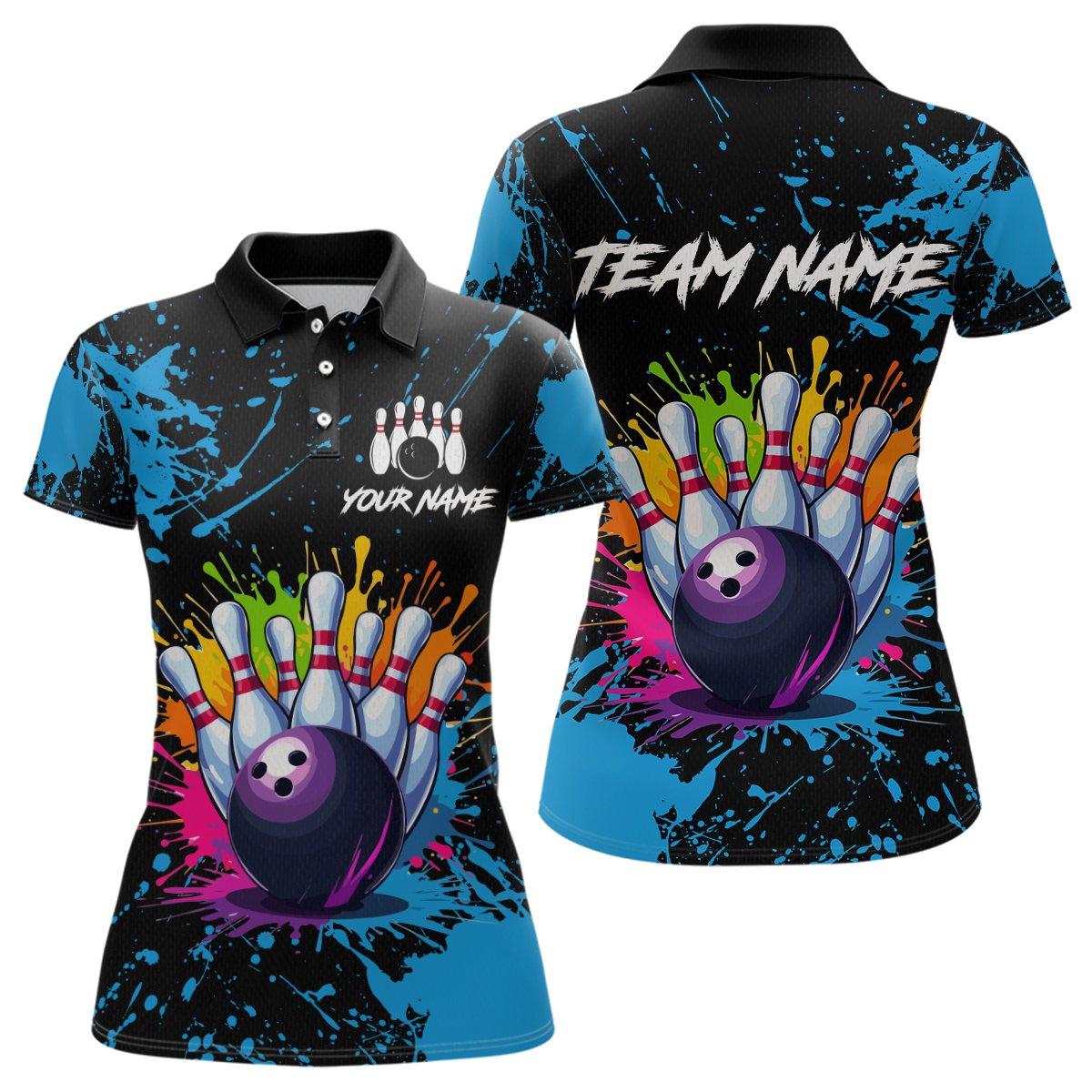 Custom Blue Watercolor Bowling Shirts for Men Women Team Funny Bowling Jersey MBL45